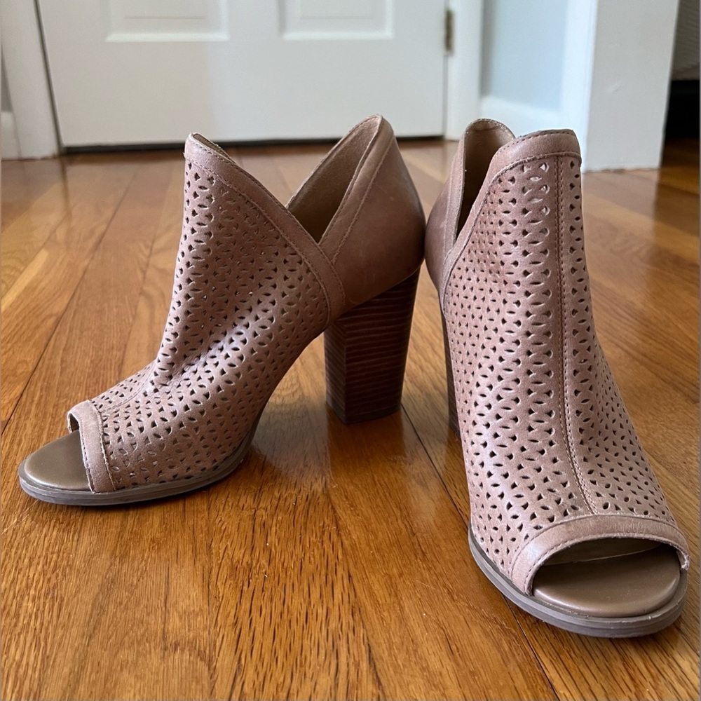 Lucky Brand - Perforated Leather Peep Toe - Block Heel Booties